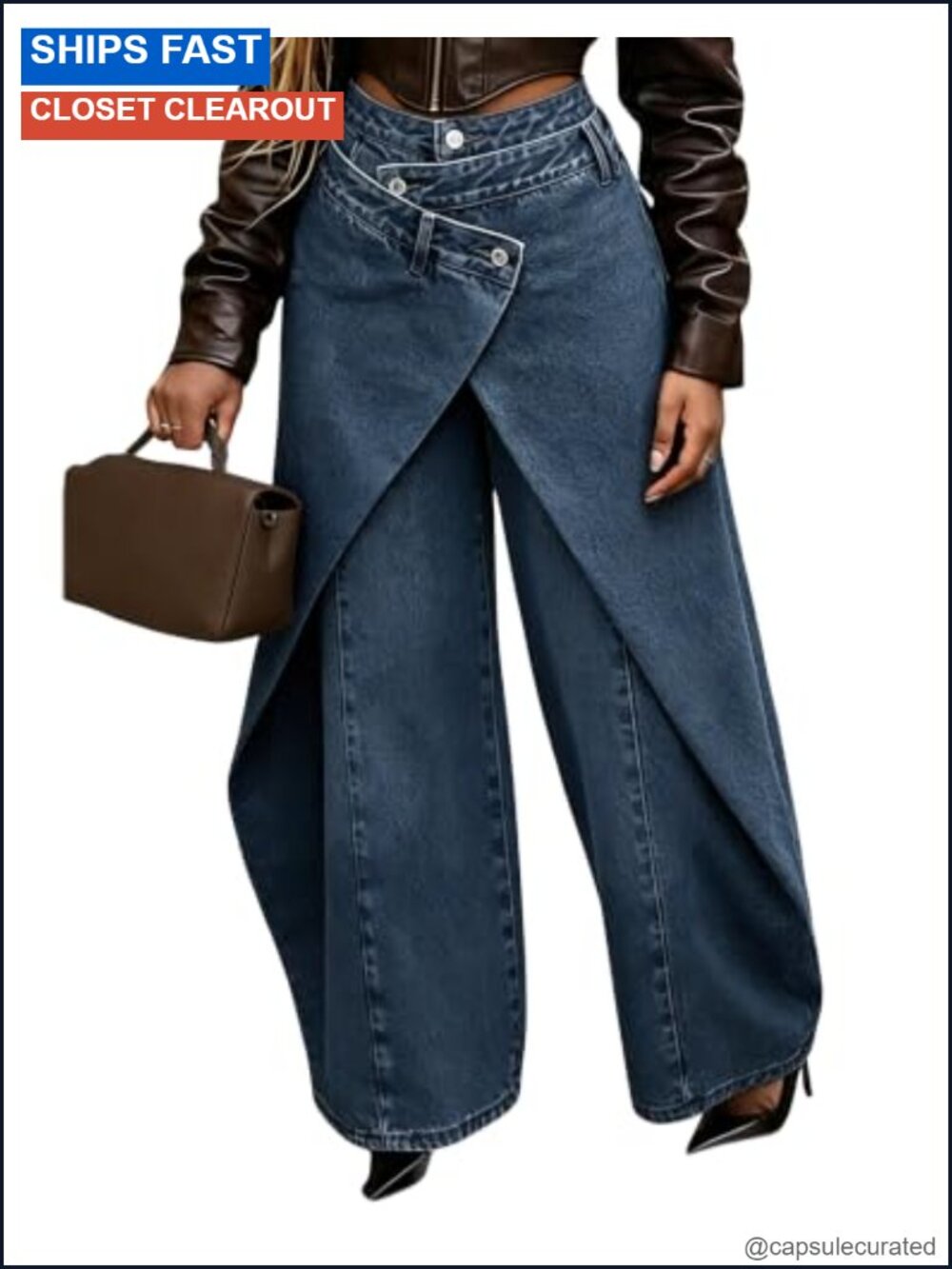 Luotasia Women's High Waisted Asymmetrical Baggy Jeans Patchwork Denim Pants